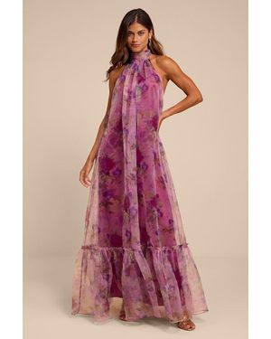 Lulus Ashana Floral Organza Halter Maxi Dress - Red