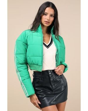 Lulus Impressively Posh Nylon Quilted Cropped Puffer Jacket - Green