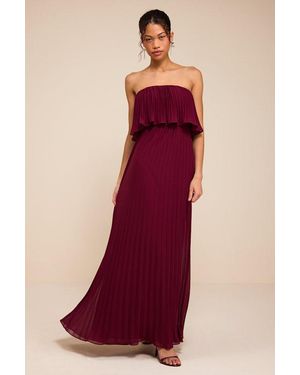 Lulus Arietta Plum Pleated Strapless Maxi Dress - Red