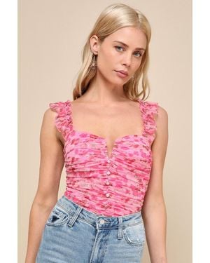 Lulus Flirtatious Sweetness Floral Ruched Ruffled Tank Top - Pink