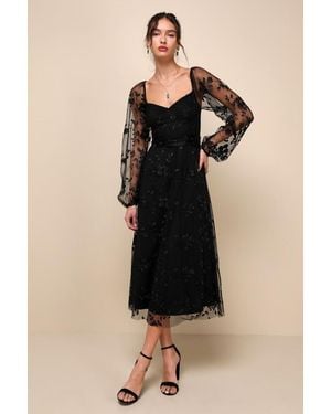 Lulus Darling Charisma Mesh Embroidered Midi Dress - Black