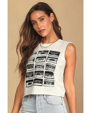 Prince Peter Cassette Cropped Graphic Muscle Tank Top - Blue