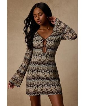 Lulus Laika Multi Crochet Keyhole Mini Dress - Brown