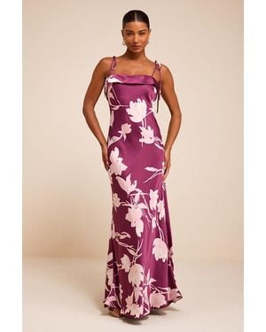 Lulus Florine Plum Floral Satin Tie-Strap Maxi Dress - Pink