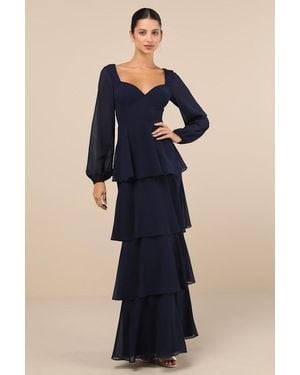 Lulus Flawless Excellence Tiered Long Sleeve Maxi Dress - Blue