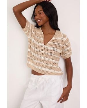 Lulus Bebe Striped Crochet Collared Top - Natural