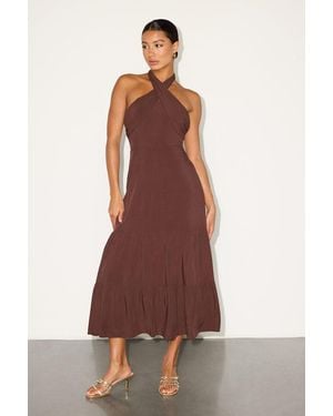 Lulus Always Eye-Catching Tiered Halter Midi Dress - Brown