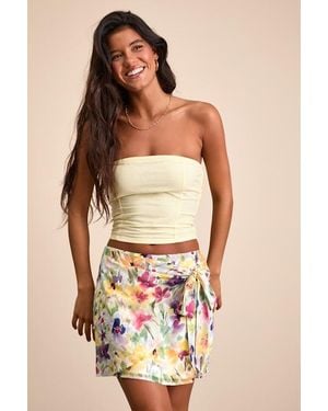 Lulus Javani Multi Floral Faux-Wrap Mini Skirt - White