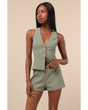 Lulus Gracinda Sage Belted Mid-Rise Micro Shorts - Green