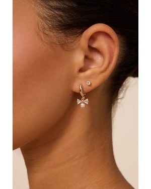 Lulus Vianna Rhinestone Bow Huggie Hoop Earrings - Natural