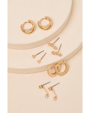 Lulus Vic Rhinestone Five-Pair Earring Set - Metallic