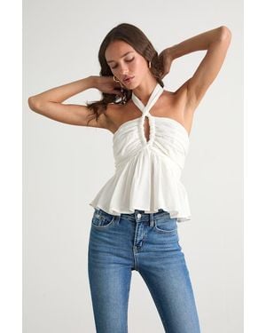 Lulus Kadri Peplum Halter Top - White
