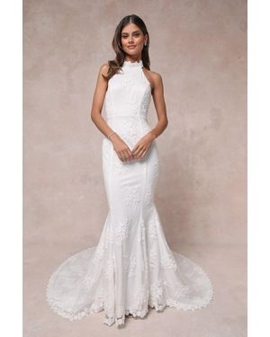 Lulus Dreamy Glamour Embroidered Halter Mermaid Maxi Dress - White