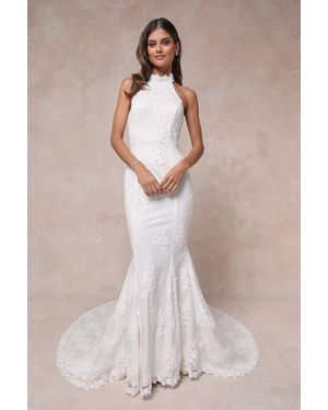 Lulus Dreamy Glamour Embroidered Halter Mermaid Maxi Dress - White