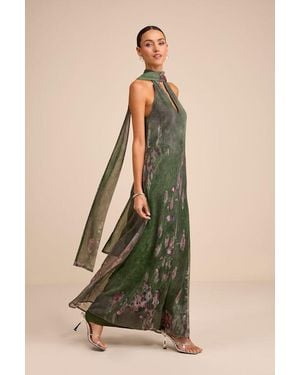 Lulus Calixta Abstract Chiffon Sash Shift Maxi Dress - Green