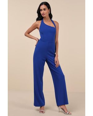 Lulus Flirty Outing Asymmetrical Halter Jumpsuit - Blue