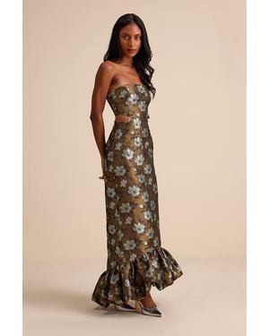 Lulus Nathania Floral Jacquard Strapless Bubble-Hem Maxi Dress - Natural