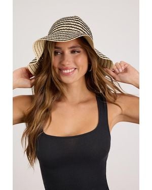 Lulus San Clemente Striped Raffia Bucket Hat - Black