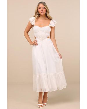 Lulus Mio Pleated Tie-Back Midi Dress - Natural