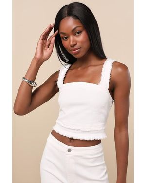 Lulus Mckayla Twill Frayed Crop Tank Top - Natural