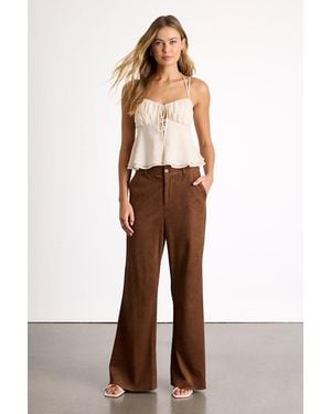 Lulus Mckay Suede High-Rise Wide-Leg Trouser Pants - Brown