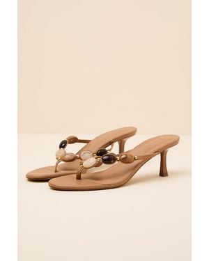 Billini Gema Coffee Beaded High Heel Thong Sandals - Blue