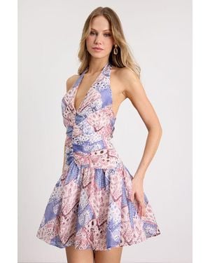 Lulus Lyndon Periwinkle And Print Drop Waist Mini Dress - Purple