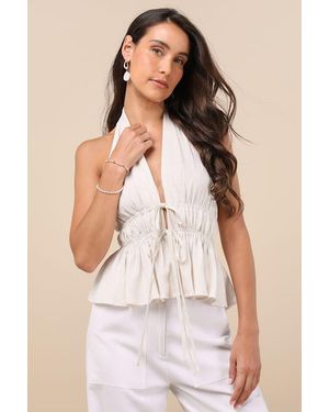 Lulus Adelita Cream Tie-Front Halter Peplum Top - Natural