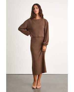 Lulus Marvelous Match Knit Two-Piece Midi Dress & Jumper Set - Brown