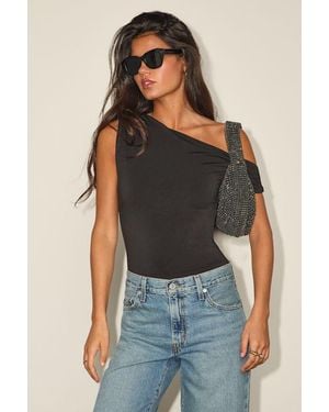 Lulus Lulah Slinky Knit Asymmetrical Bodysuit - Blue