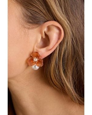 Lulus Brooke Floral Pearl Earrings - Brown