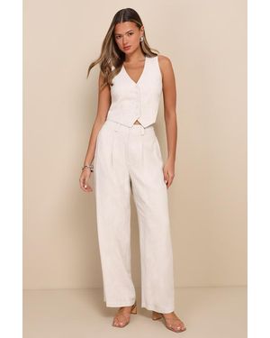 Lulus Suits You Perfectly Linen Wide-Leg Trousers - Natural