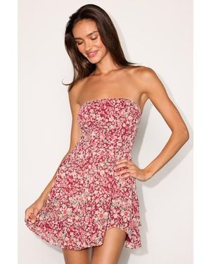 Lulus Suvi Floral Strapless Tiered Asymmetrical Mini Dress - Pink