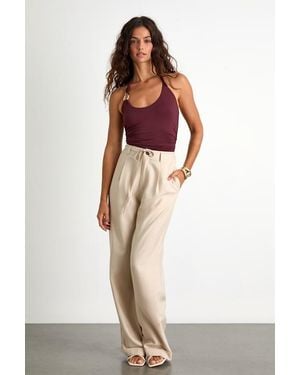 Lulus Bowen Light Khaki High-Rise Wide-Leg Trouser Trousers - White