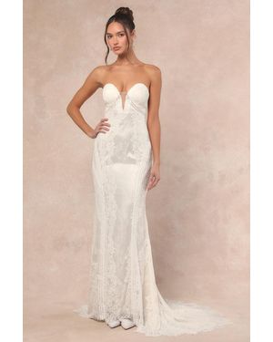Lulus Lovita Lace Strapless Mermaid Maxi Dress - Natural