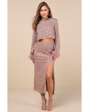 Lulus Sparkling Behavior Sequin High-Rise Midi Skirt - Natural