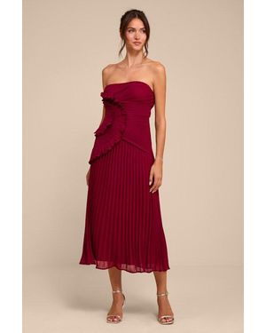 Lulus Talicia Pleated Ruffled Midi Dress - Red