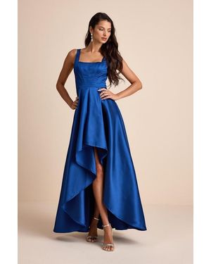 Lulus Wisola Taffeta Pleated Corset High-Low Maxi Dress - Blue