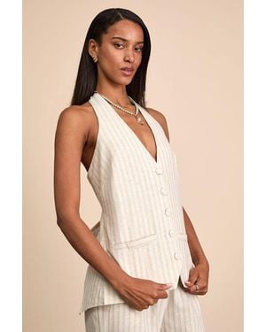 4th & Reckless Layne Stripe Halter Button-Front Vest Top - Natural