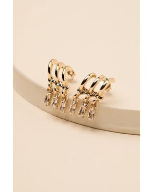 Lulus Dimity Triple Hoop Rhinestone Earrings - Brown