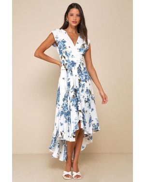 Lulus French Countryside Floral Print High-Low Dress - Blue