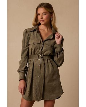 Lulus Sadie Suede Shirt Dress - Green