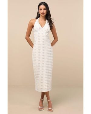 Lulus Meara Ivory And Polka Dot Halter Midi Dress - Natural