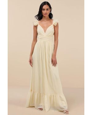 Lulus Soiree Celebration Ruffled Lace-Up Maxi Dress - Natural