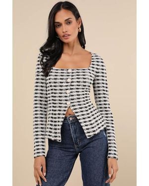 Lulus Curated Look Plaid Long Sleeve Top - Blue