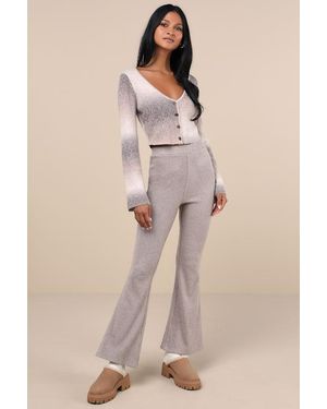 Lulus Unmatched Comfort Heather Ribbed Knit Flare Trousers - Natural