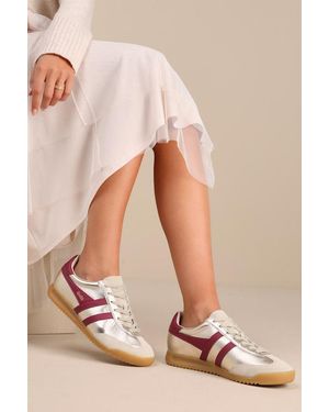 Gola Torpedo Glimmer And Cerise Leather Lace-Up Trainers - Natural