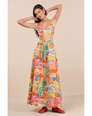 Show Me Your Mumu Pisa Multi Print High-Rise Maxi Skirt - Yellow