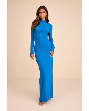 Lulus | Devil Wears Prada Dani Mesh Bustier Long Sleeve Maxi Dress - Red