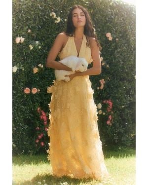 Lulus Kennia 3D Floral Embroidered Halter Maxi Dress - Green